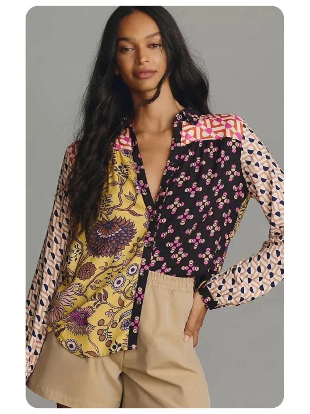 Anthropologie Maeve Paz Long Sleeve Button Down Abstract Print Blouse sz S